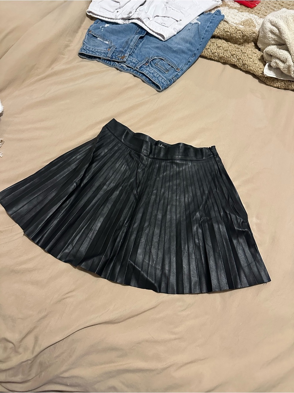 Lulu's Black Pleated Faux Leather Skater Skirt